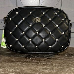Badgley Mischka Black Diamond Quilted Camera Bag with Pearl Accents